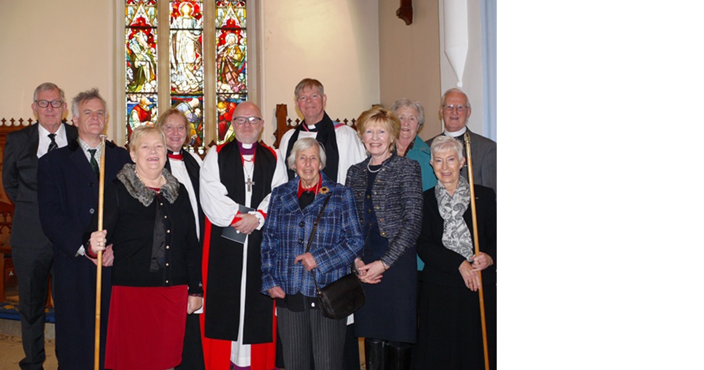 Left to right: Patrick Freeman, Bill Perceval–Maxwell, Helen Parkinson (Peoples’ Warden), the Revd Faith Cully (Assisting Priest), the Archbishop of Armagh, the Most Revd Dr Richard Clarke, the Revd Duncan Pollock (Rector), Norrys Perceval–Maxwell, Lady Sylvia Hermon (MP for North Down), Gwen Tyney, Canon Derek Tyney, and Hester Kelly (Rector’s Warden).