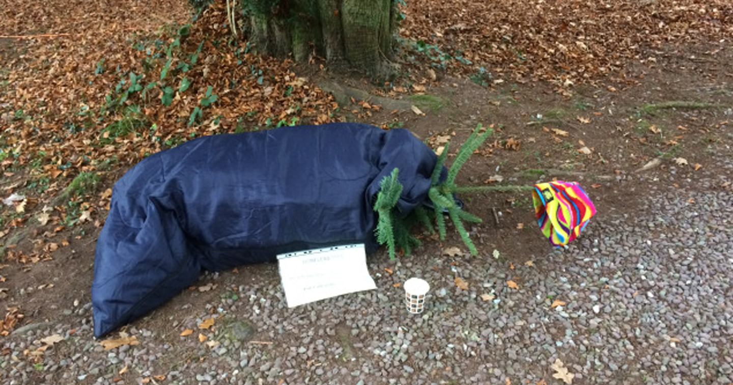 ‘Sleeping rough’ – one of the Christmas Trees at Cork’s First Christmas Tree Festival In Carrigrohane Union of Parishes.