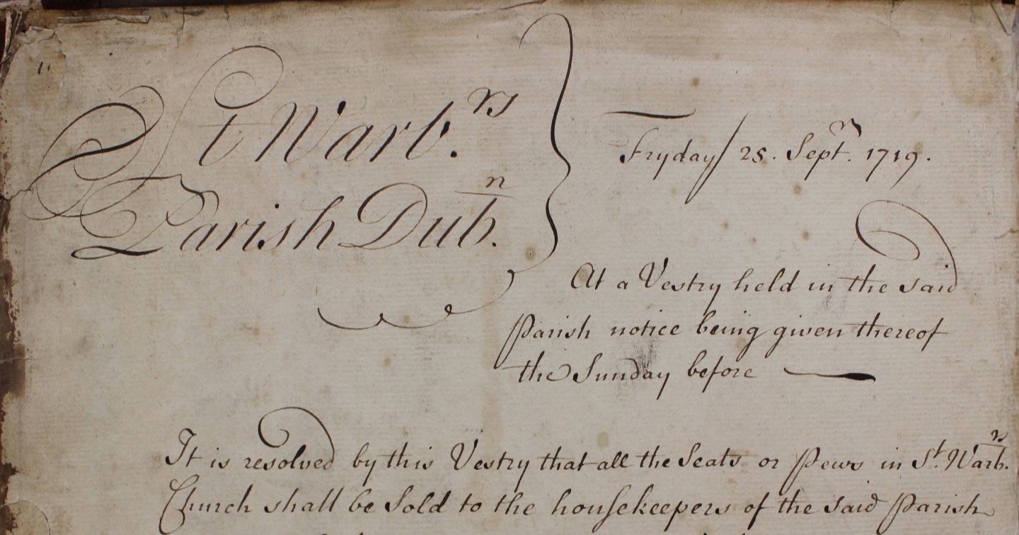 St Werburgh Parish Vestry notes 25 September 1719, RCB Library P326.28.3