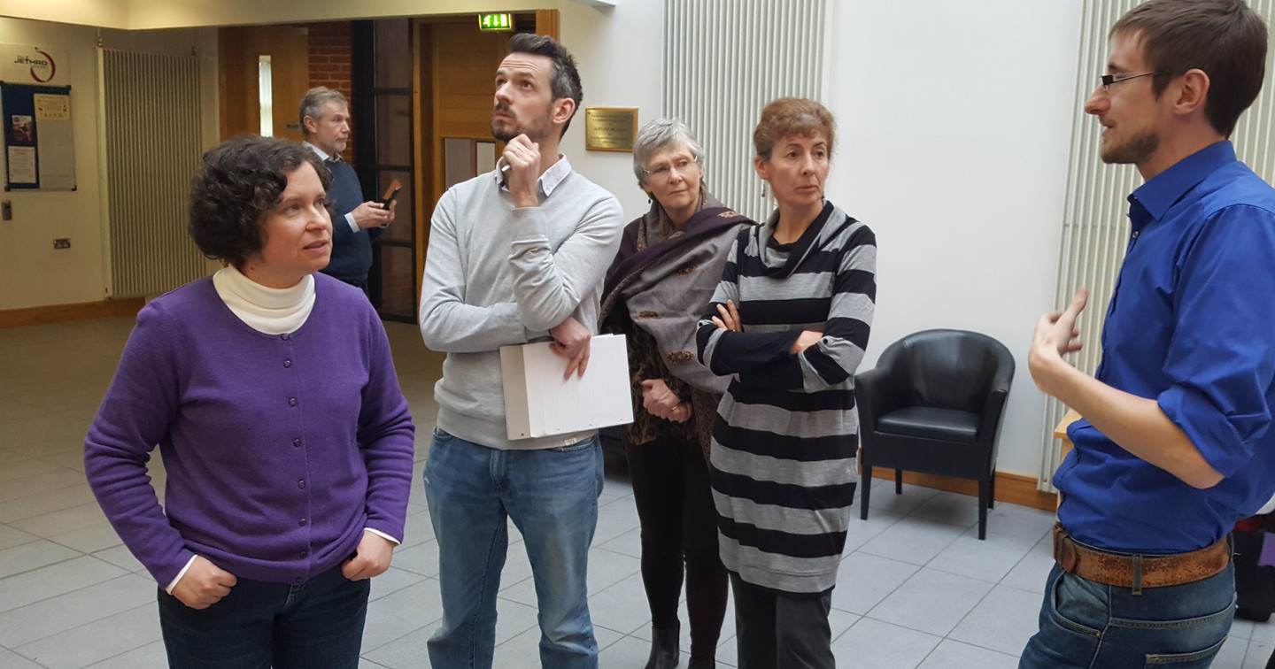 Andrew Dunlop (right), Manager of the Jethro Centre in Lurgan, discusses its work with parishioners from Carrigrohane. 