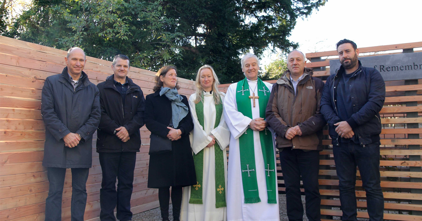 Peter Nichels, Vincent Hatton, Joanna O’Reilly, Canon Sonia Gyles, Archbishop Michael Jackson, Stephen Odlum and Ian Kelly at St Philip’s Church’s new Garden of Remembrance. 