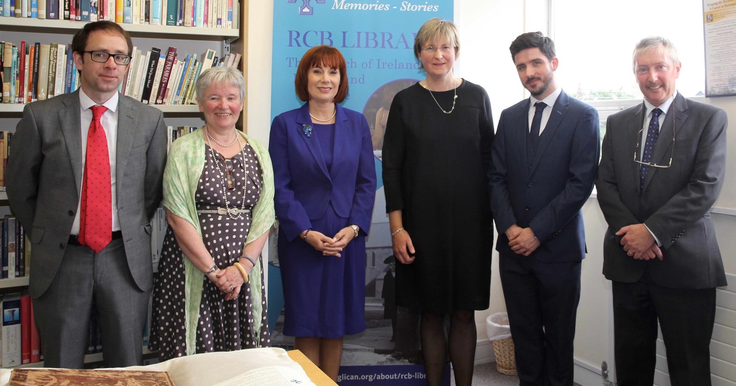 Minister Madigan (third left) meets with RCB Library staff and Dr Michael O’Neill, architectural historian.