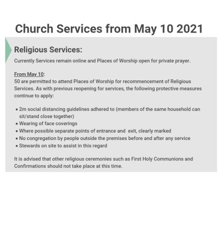 Resumption of in–person worship (RI) from 10 May 2021