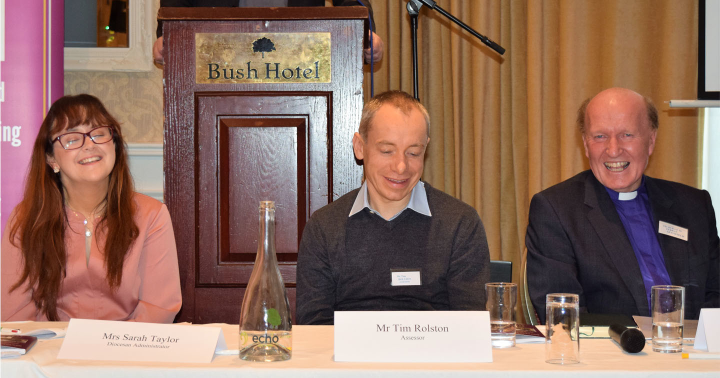 Sarah Taylor (Diocesan Treasurer and Administrator), Tim Roulston (Assessor) and Bishop Ferran Glenfield.