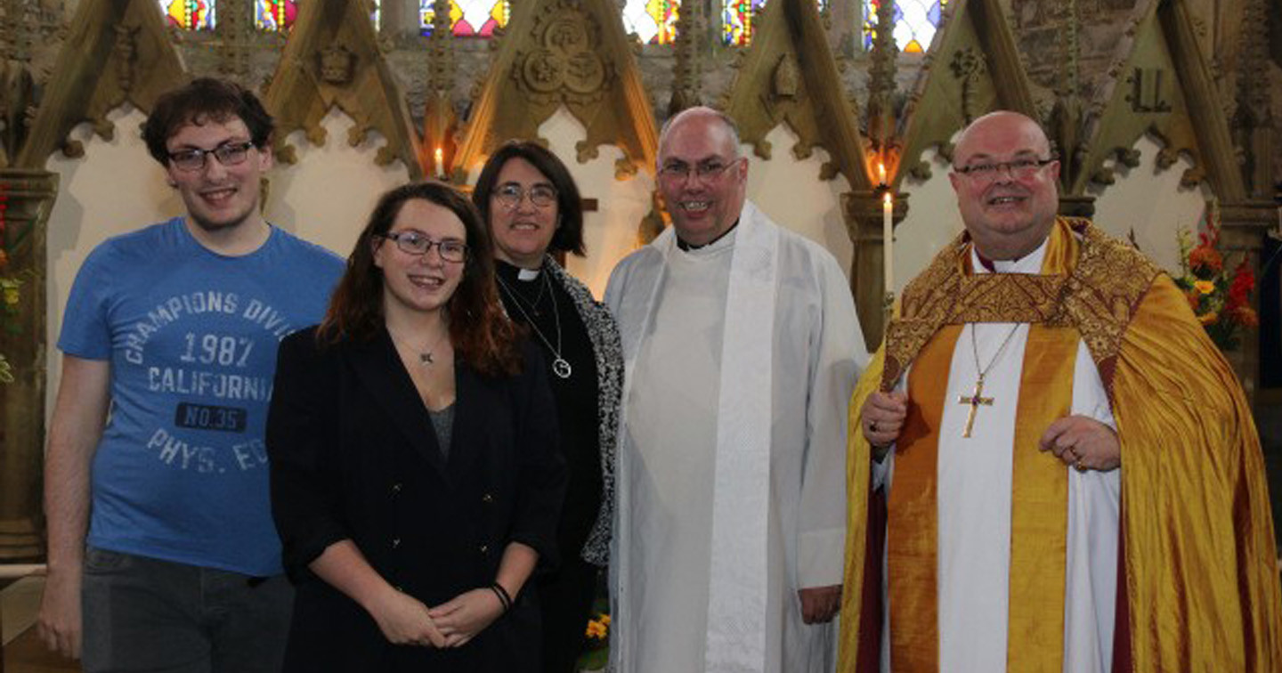 The Reverend Andrew Orr, with his wife, the Very Reverend Susan Green, Dean of Cloyne, and their family, with the Bishop following the Service in Youghal.