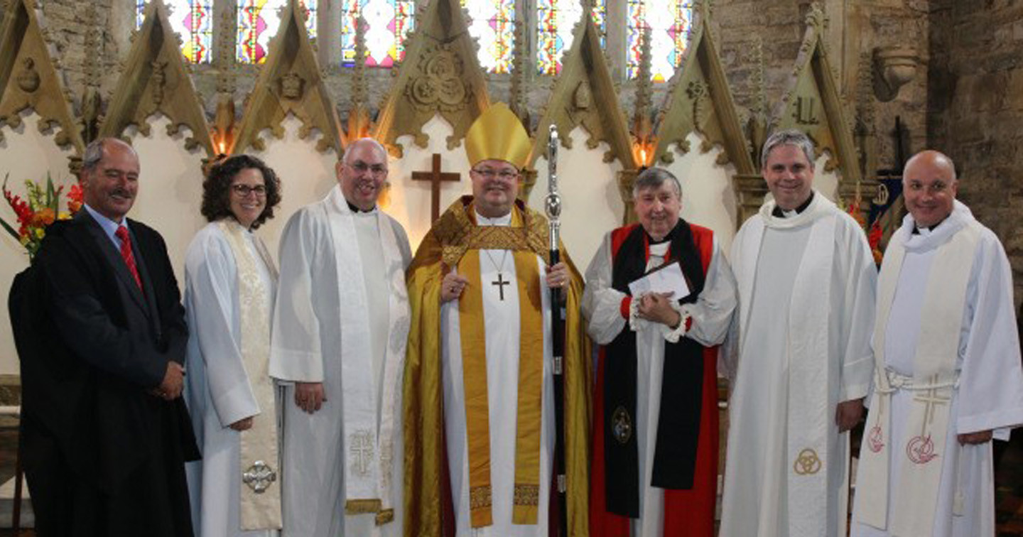 Following the Service in Youghal were (left to right) John Jermyn (Diocesan Registrar), the Reverend Sarah Marry (Bishop’s Chaplain), the Reverend Andrew Orr, the Bishop, Bishop Walton Empey (Preacher), the Reverend David Bowles (Deacon at the Service), and the Venerable Adrian Wilkinson (Archdeacon).