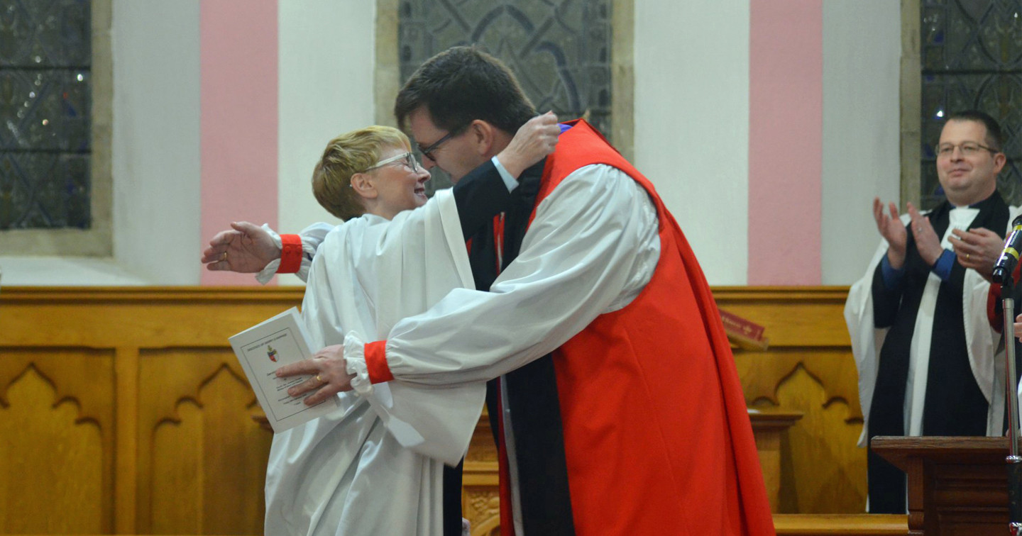 The new Rector, the Rev Rosie Diffin, is congratulated by the Bishop of Derry and Raphoe, the Rt Rev Andrew Forster