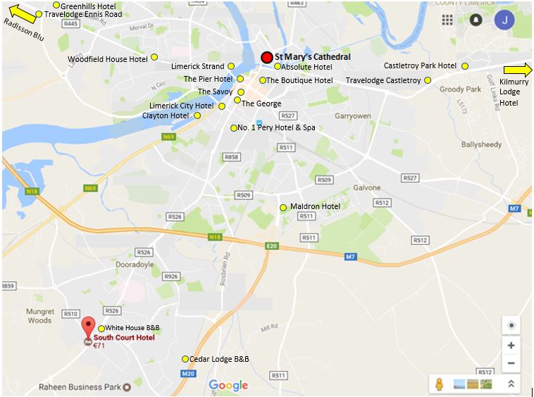 Accommodation in Limerick map