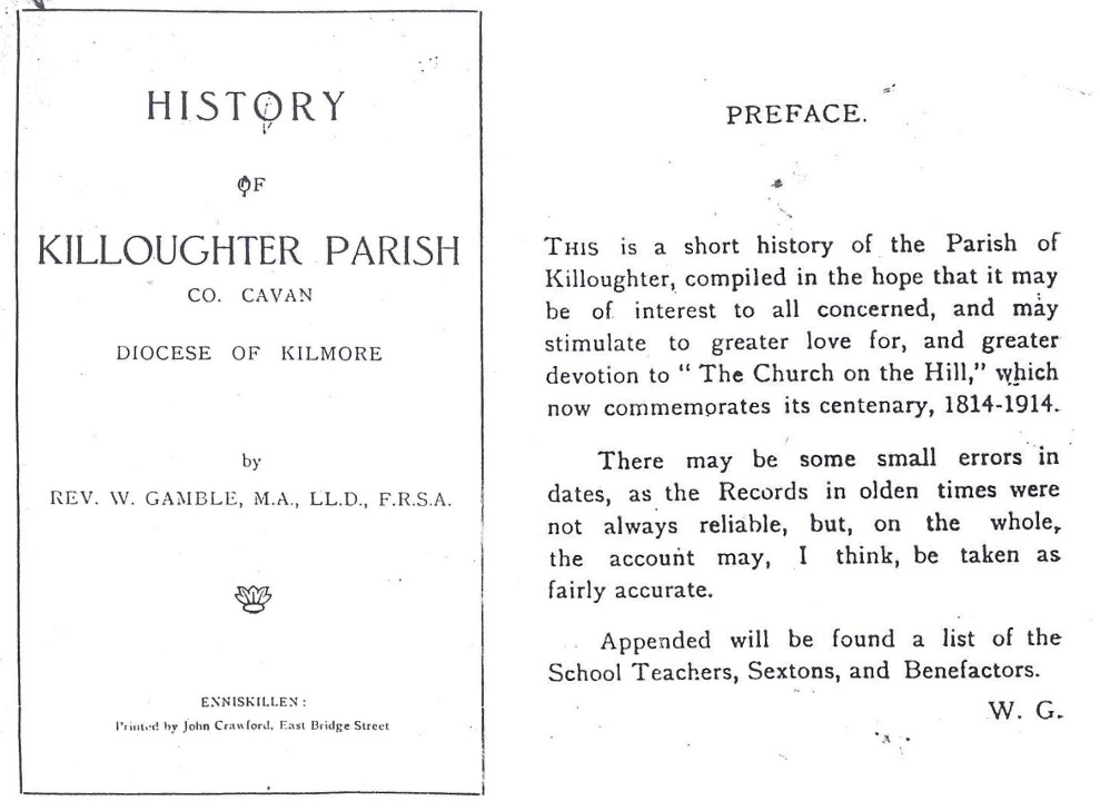 Frontispiece and preface from the parish history published in 1914. A copy of this publication may be consulted in the RCB library (reference 274.169 BOX)