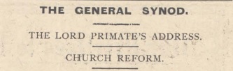 Heading from the transcript of the Primates address to Synod from the Supplement, 20 April 1917