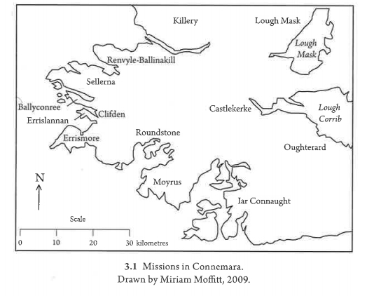 Map showing location of Missions in Connemara, from Miriam Moffitt, The Society for Irish Church Missions to the Roman Catholics, 1849-1950 (Manchester, 2010), p. 72