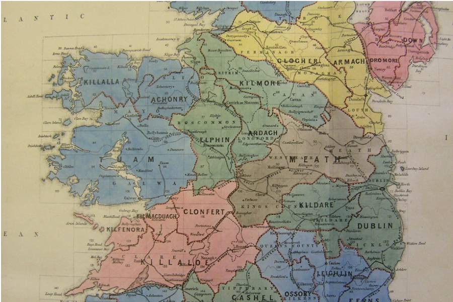 Partial map of the dioceses of the Church of Ireland in the 1860s, RCB Library Collection