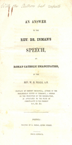 RCB Library Pamphlet Series 'S' - Item 11 'An Answer to the Rev Dr Inman'