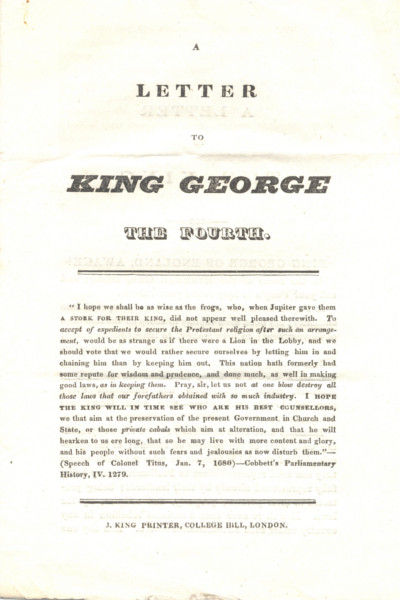 RCB Library Pamphlet Series 'S' - Item 6 'Letter to King George the Fourth'