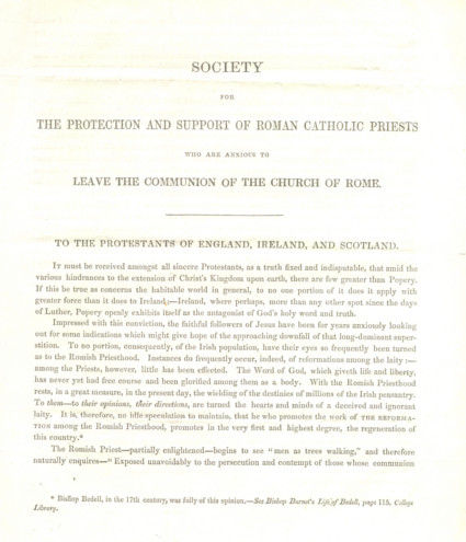 RCB Library Pamphlet Series 'S' - Item 19 'Printed Notice Containing the Propspectus and Laws of the Society for the Protection and Support of Roman Catholic Priests'