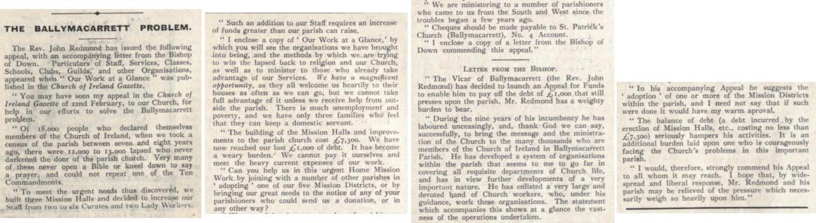 Gazette column reveals the Ballymacarrett problem, Church of Ireland Gazette, 30 March 1929