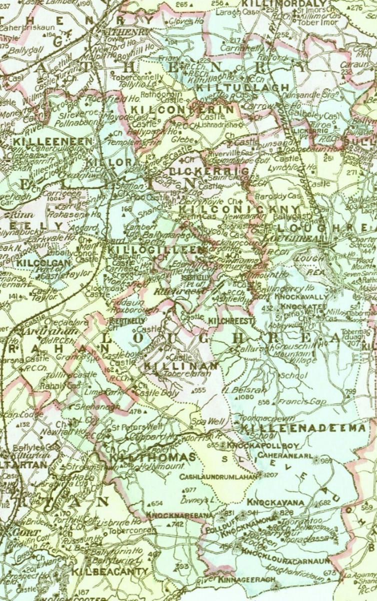 Parishes of Killinane and Kilconickny unions – 1901. (Memorial Atlas of Ireland, 1901, courtesy of Special Collections, Hardiman Library, NUIG)