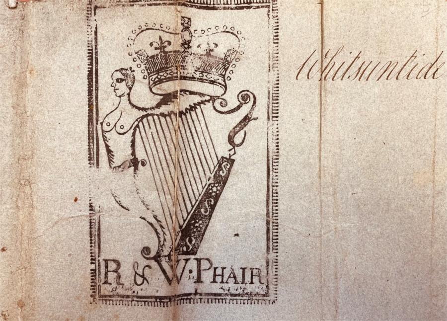 This is a good example of the cover of a sermon, which is not present in the vast majority of the items that make up Ms 1132. We see the company name R & W Phair, along with the coat of arms of the United Kingdom of Great Britain and Ireland. ‘Whitsuntide' is inscribed here to the right, presumably by Sealy himself