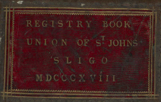 A detail from the front cover of the combined register for St John's, Sligo.