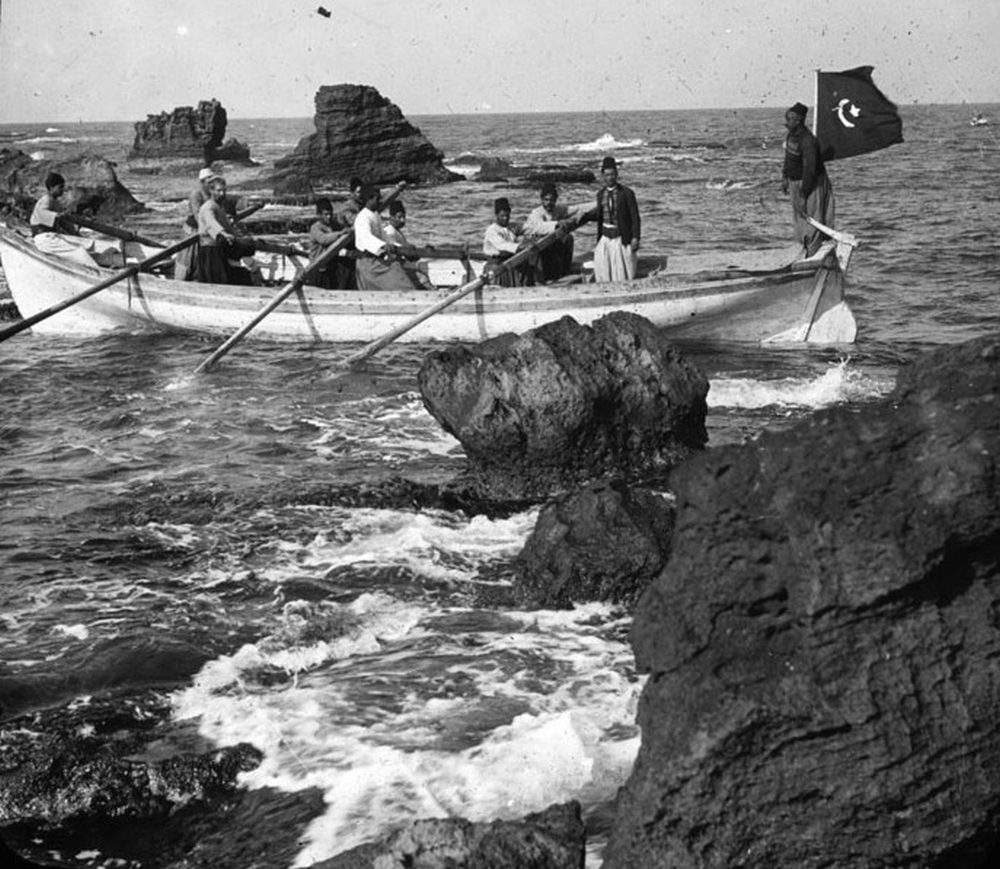 'Boat going through the rocks', with Turkish flag flying, RCB Library “Killaloe” LS/Palestine 1