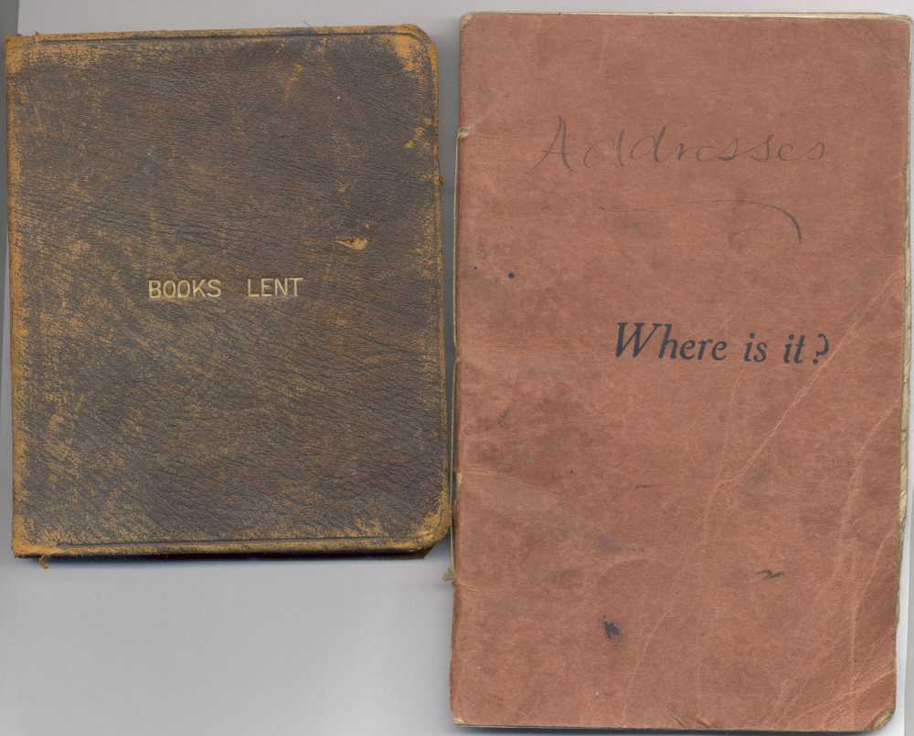 Books lent and address book covers, RCB Library MS 813/11/2&3.