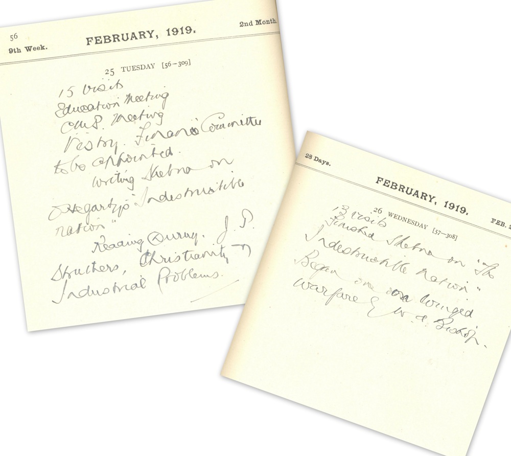 Diary entries in February 1919, which record amongst other things the volume of Kerr's visiting, RCB Library MS 813/3/4.