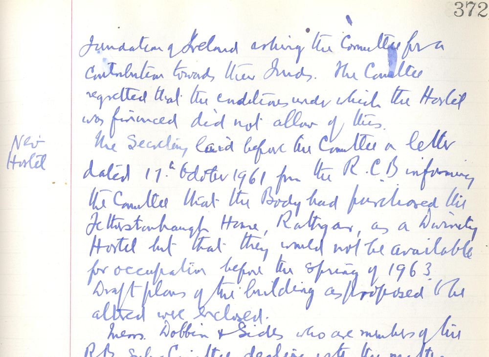 Minute recording the RCB's purchase of the Breamor Park, site, October 1963, in RCB Library, Divinity Hostel Minute Book no.1, 1913-63.