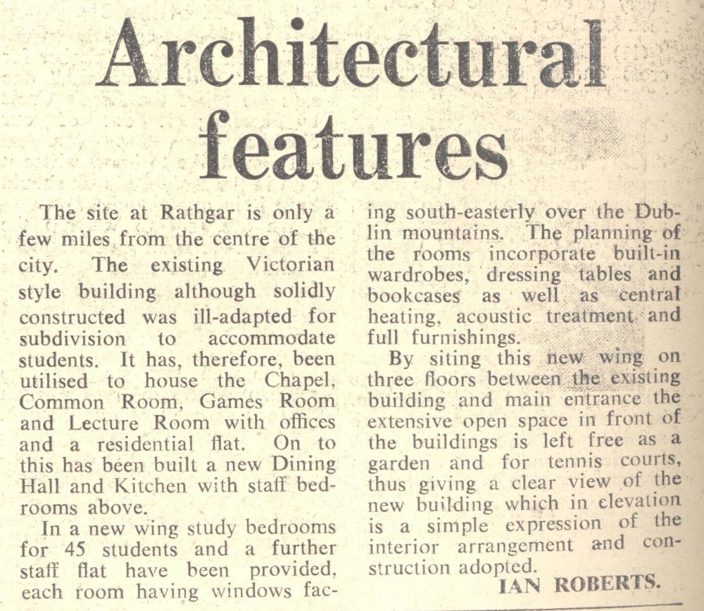 Report on the architectural features of the premises, by Ian Roberts, Architect, Church of Ireland Gazette, 21 February 1964
