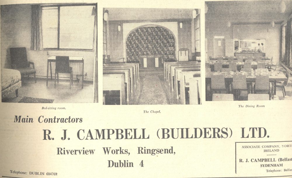Advertisement of R.J. Campbell (Builders) Ltd featuring internal images of the new hostel building, Church of Ireland Gazette, 21 February 1964
