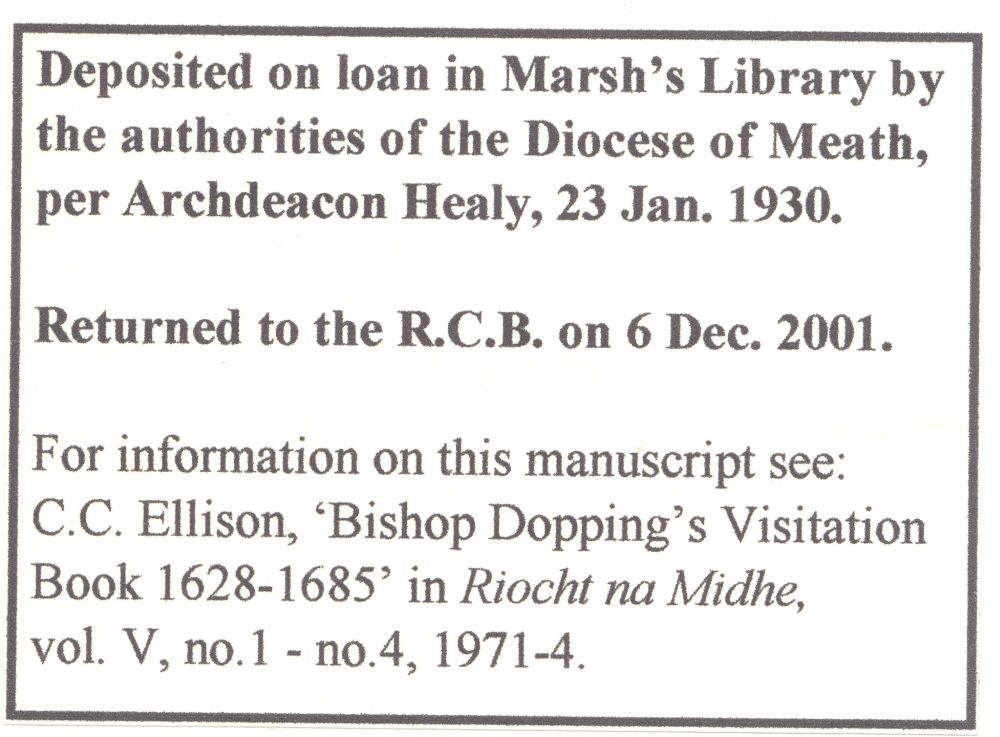 Conservation note on the Dopping visitation which was returned to the RCB Library in 2001