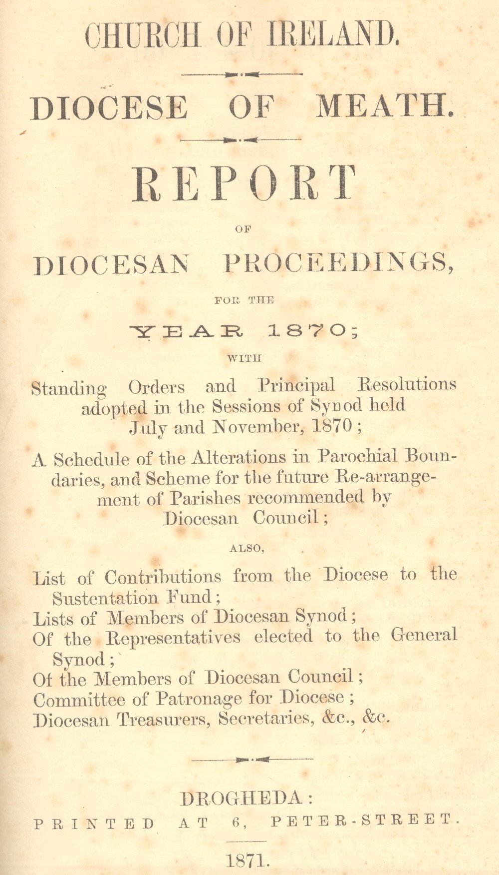 Report of the Meath Diocesan Council for the year 1870, RCB Library  D7/5/9/1