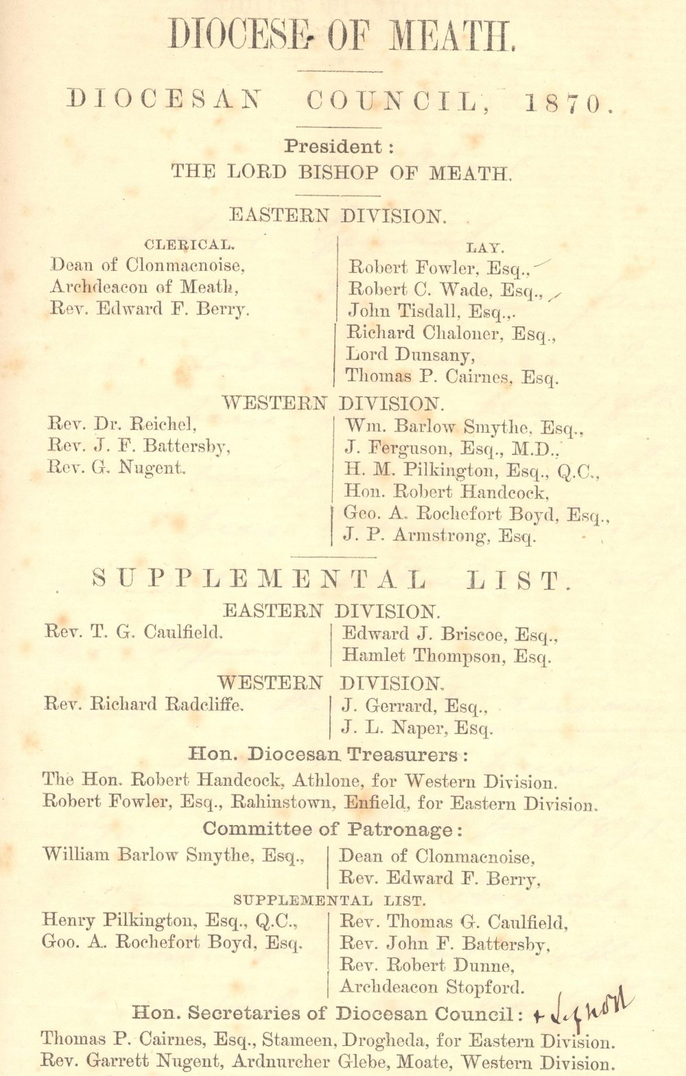 Members of the Diocesan Council in 1870 from RCB Library D7/5/5/9/1