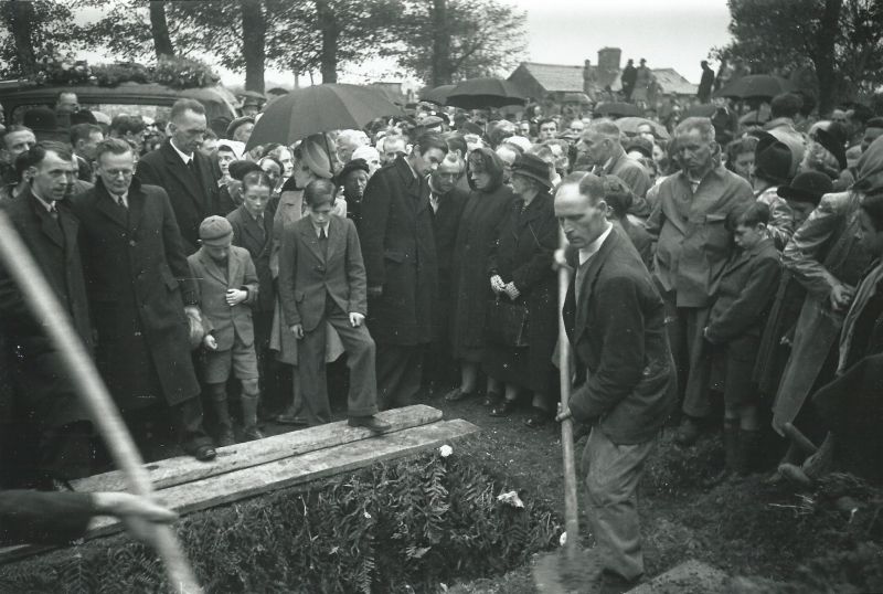Parishioner and gravedigger in Drumcliffe Willie Monds digging the grave for the re–internment of W.B. Yeats, 17 September 1948, reproduced here with the kind co–operation of the Select Vestry of Drumcliffe.