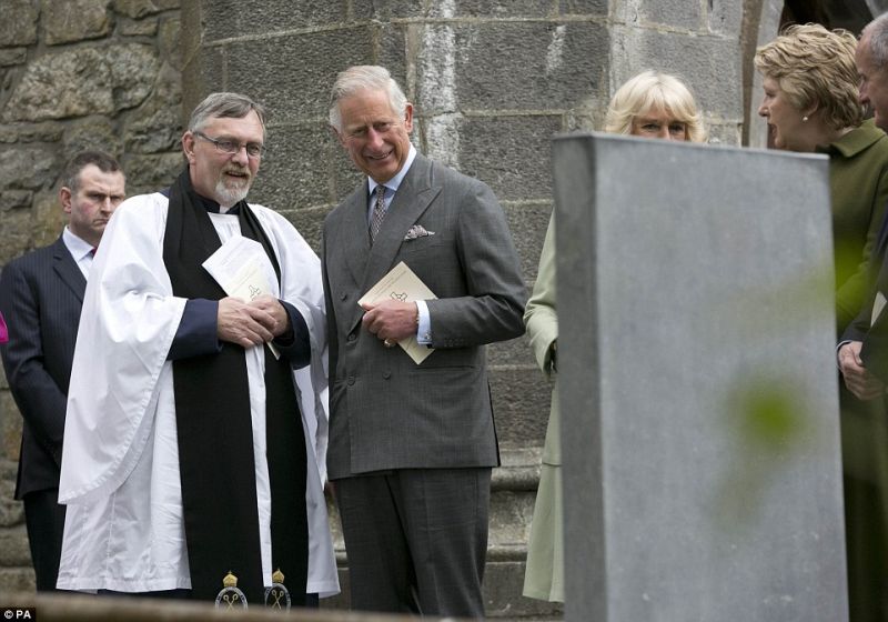 The Dean of Elphin, Very Revd Arfon Williams with HRH Prince Charles at the grave of W.B. Yeats, May 2015.