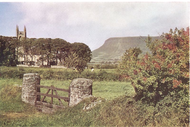 Drumcliffe church with Ben Bulben in the distance, Yeats's spiritual home in county Sligo