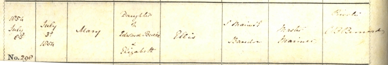 Baptismal entry of Mary Ellis, on 30 July 1854, Kilbrogan parish combined register of baptisms, marriages and burials, RCB Library P144.1.2