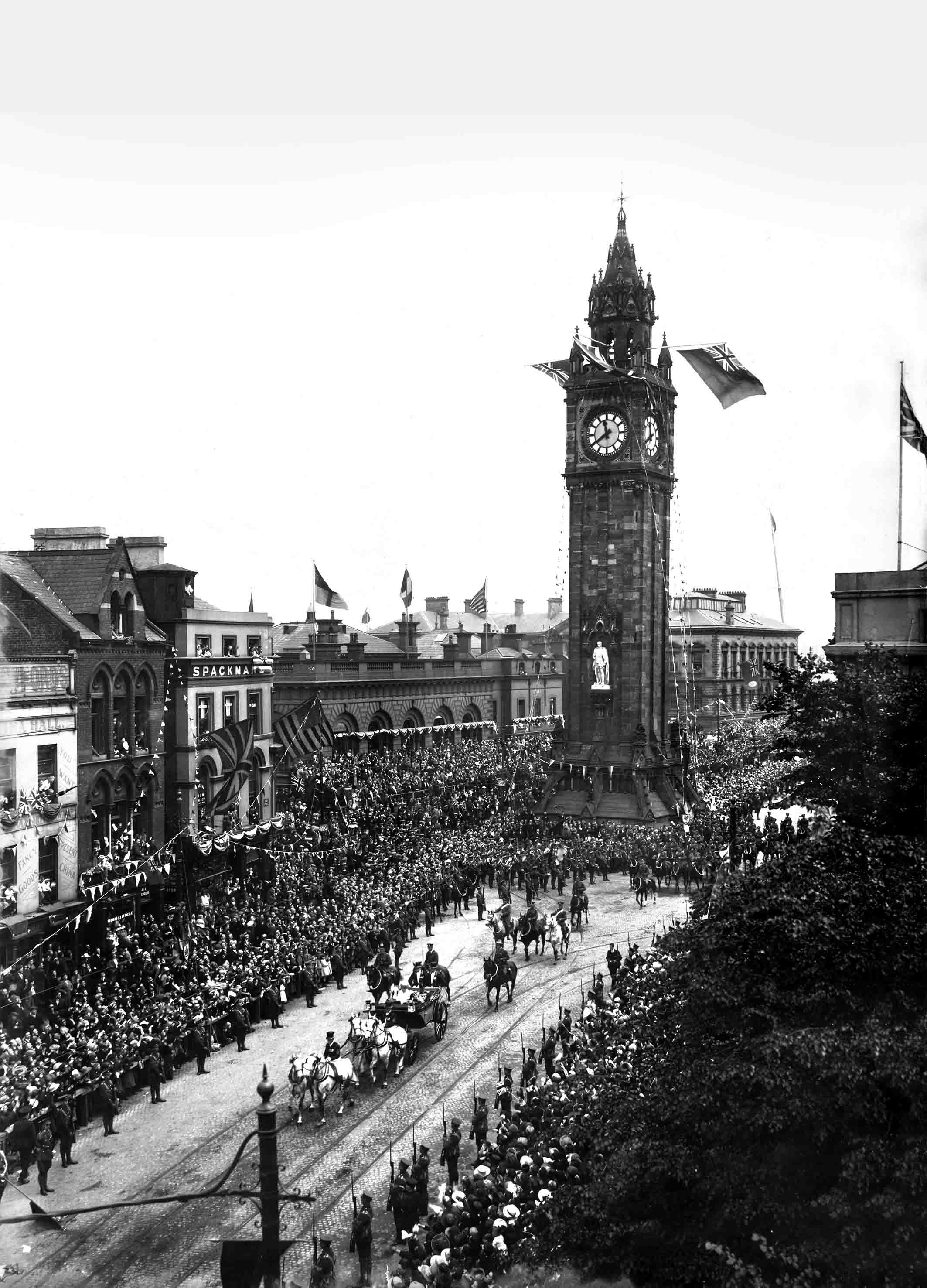 Photograph of the royal party in High Street, Belfast, 22nd June 1921, on the occasion of the official opening of the Northern Ireland Parliament, by Alex Hogg. © Prof Brian M Walker