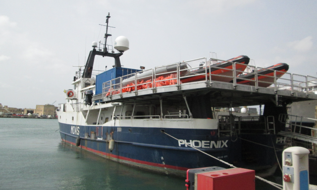 The rescue vessel MV Phoenix in harbour in Malta, March 2015.