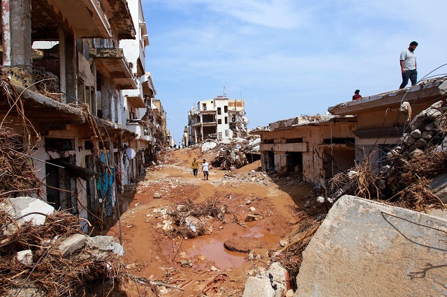 Damage caused to a street in Derna following the floods in September.  Photo credit: Dan Church Aid/DCA.