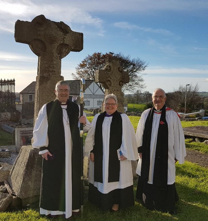 The Bishop of Clogher, the Right Revd John McDowell, with the Rector, the Revd Olivia Downey, and the special preacher, the Revd Professor RAB Mollan.