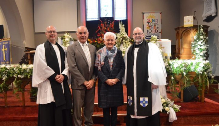 Among those attending were (from left): the Revd Philip Bryson, Curate at Ardess, Austin Stronge, Collette Maguire and Dean Nigel Crossey, former Rector.
