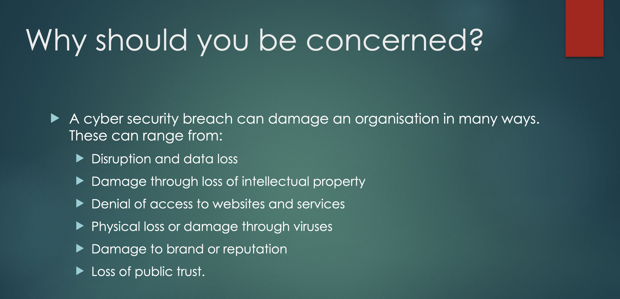 Part of Dr Woodworth's Presentation - 'Cybersecurity for the Bewildered'.