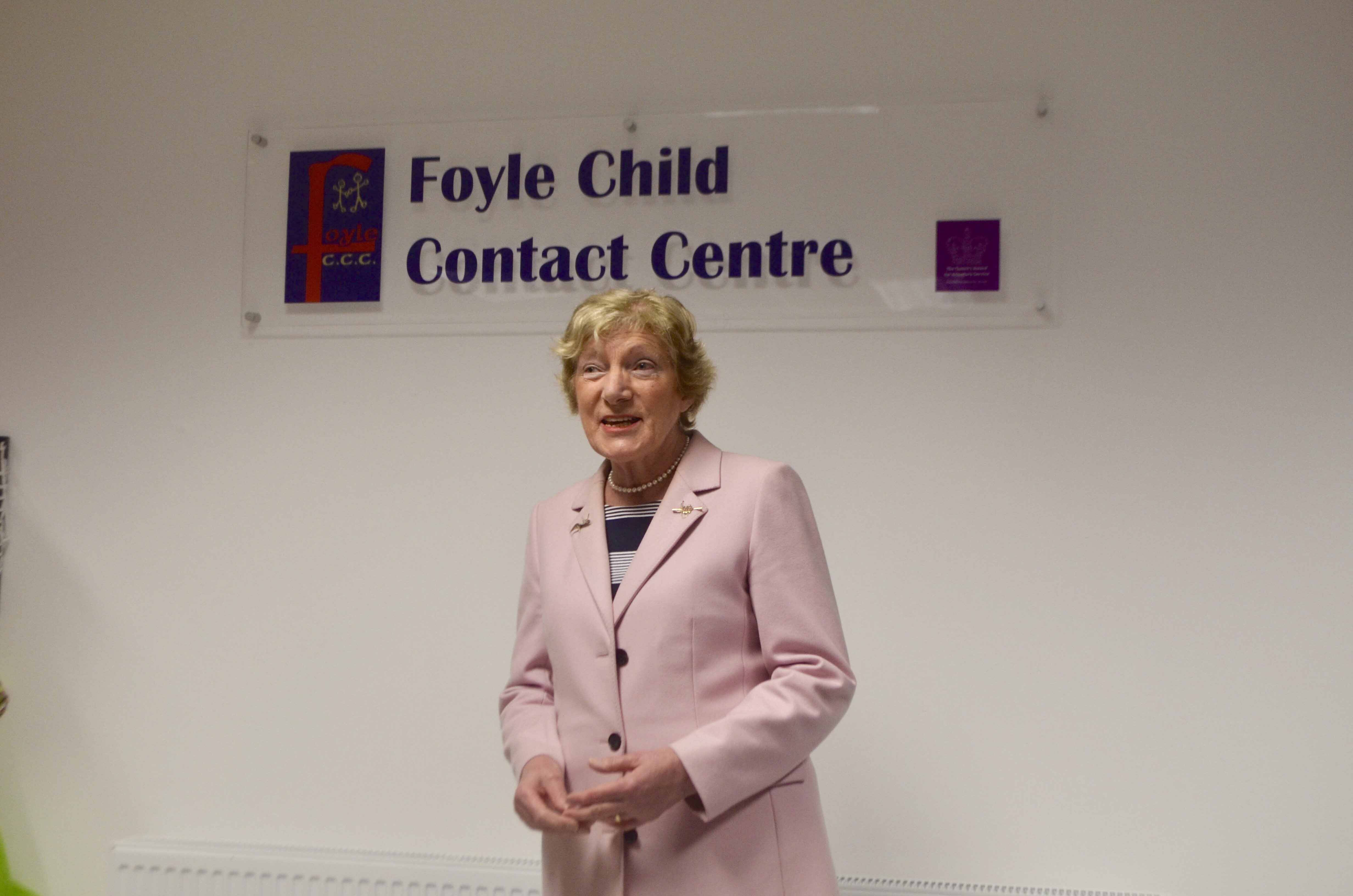 Lady Eames opens the Foyle Child Contact Centre's new premises in the Diamond in Londonderry.