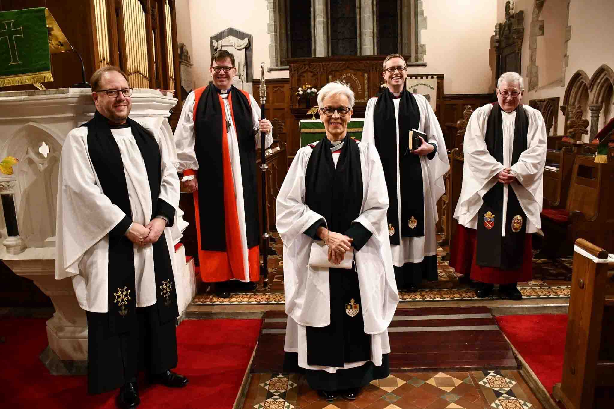 The Rev Adam Pullen (preacher); the Rt Rev Andrew Forster (Bishop of Derry and Raphoe); the Rev Canon Judi McGaffin; the Ven David Huss (Archdeacon of Raphoe); and the Very Rev Raymond Stewart (Dean of Derry).
