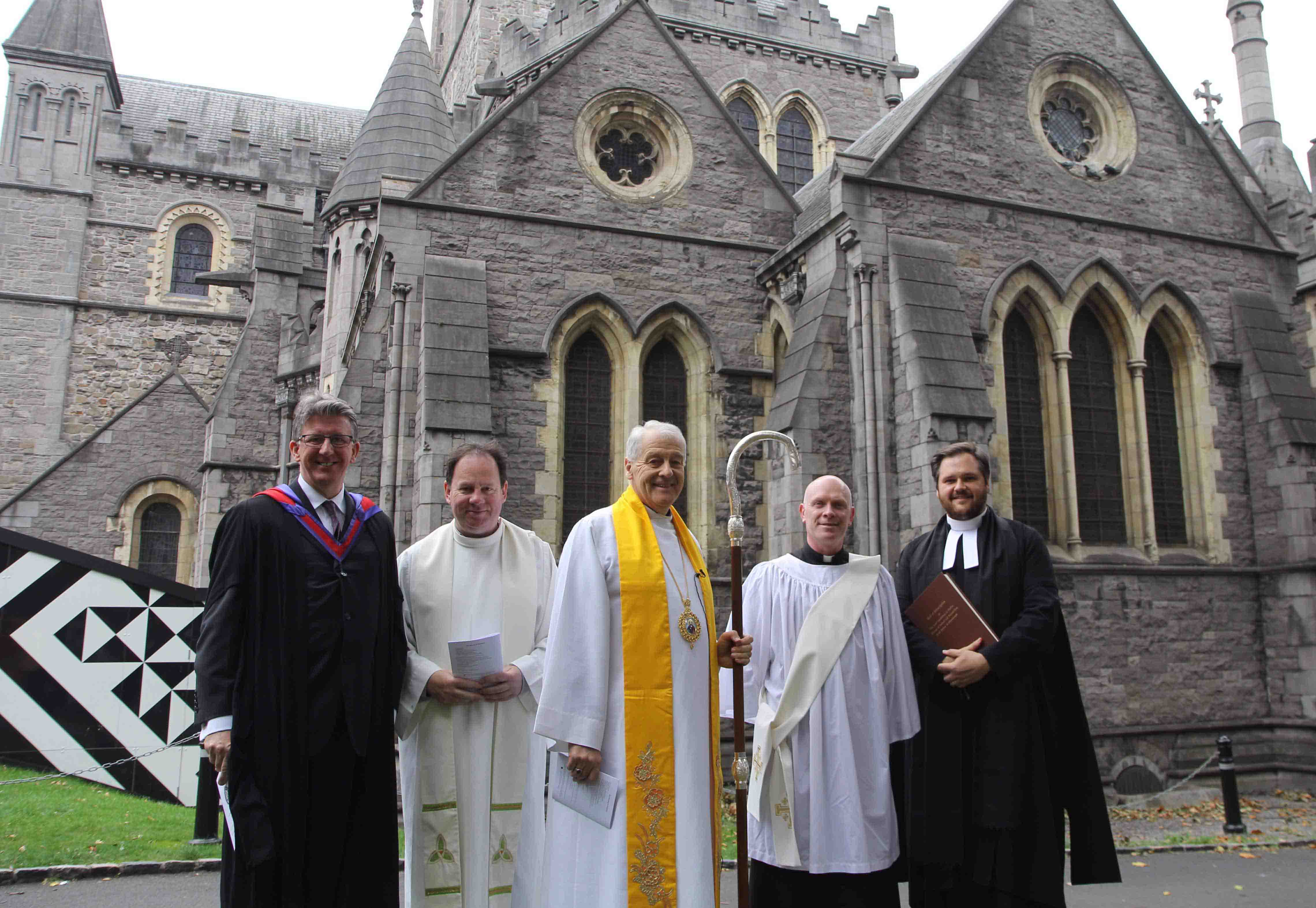 Canon Professor Jim Lucey, the Revd Anthony Kelly (Rector of Holmpatrick) Archbishop Michael Jackson, the Revd Tom O'Brien and the Revd Stephen Farrell (Registrar).