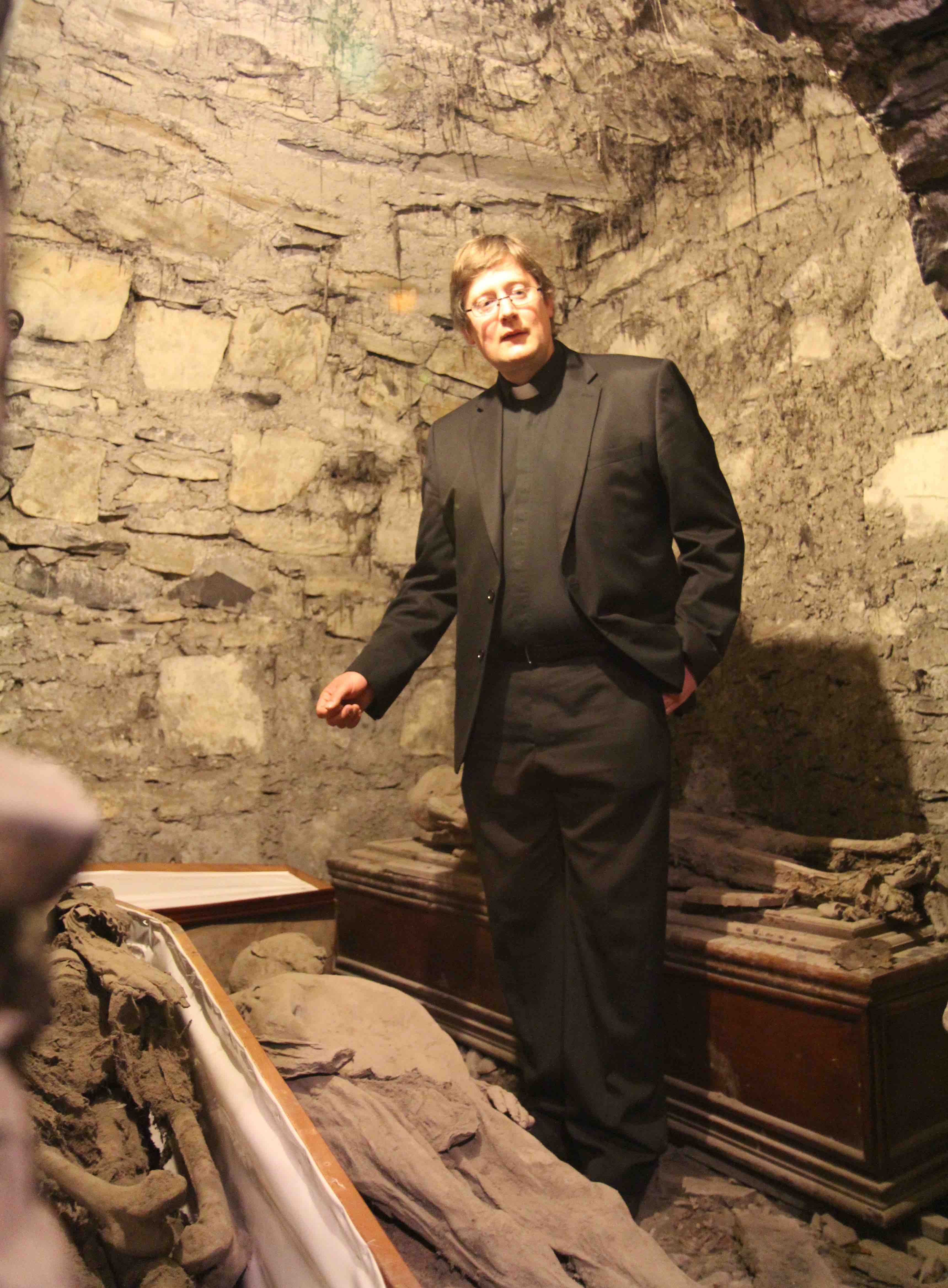 The Revd Ross Styles in the crypt of St Michan's Church.