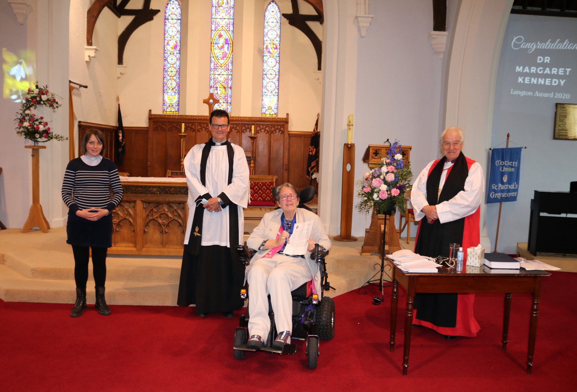 From left: the Revd Rebecca Guildea; the Revd David Mungavin, Rector of Greystones; Dr Margaret Kennedy; and Archbishop Michael Jackson.