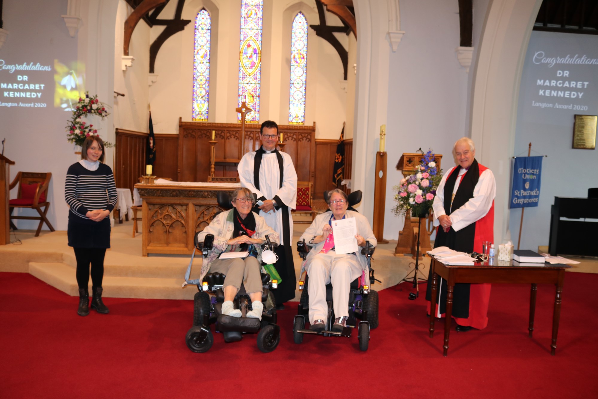 From left: the Revd Rebecca Guildea; Ms Ann Kennedy; the Revd David Mungavin, Rector of Greystones; Dr Margaret Kennedy; and Archbishop Michael Jackson.