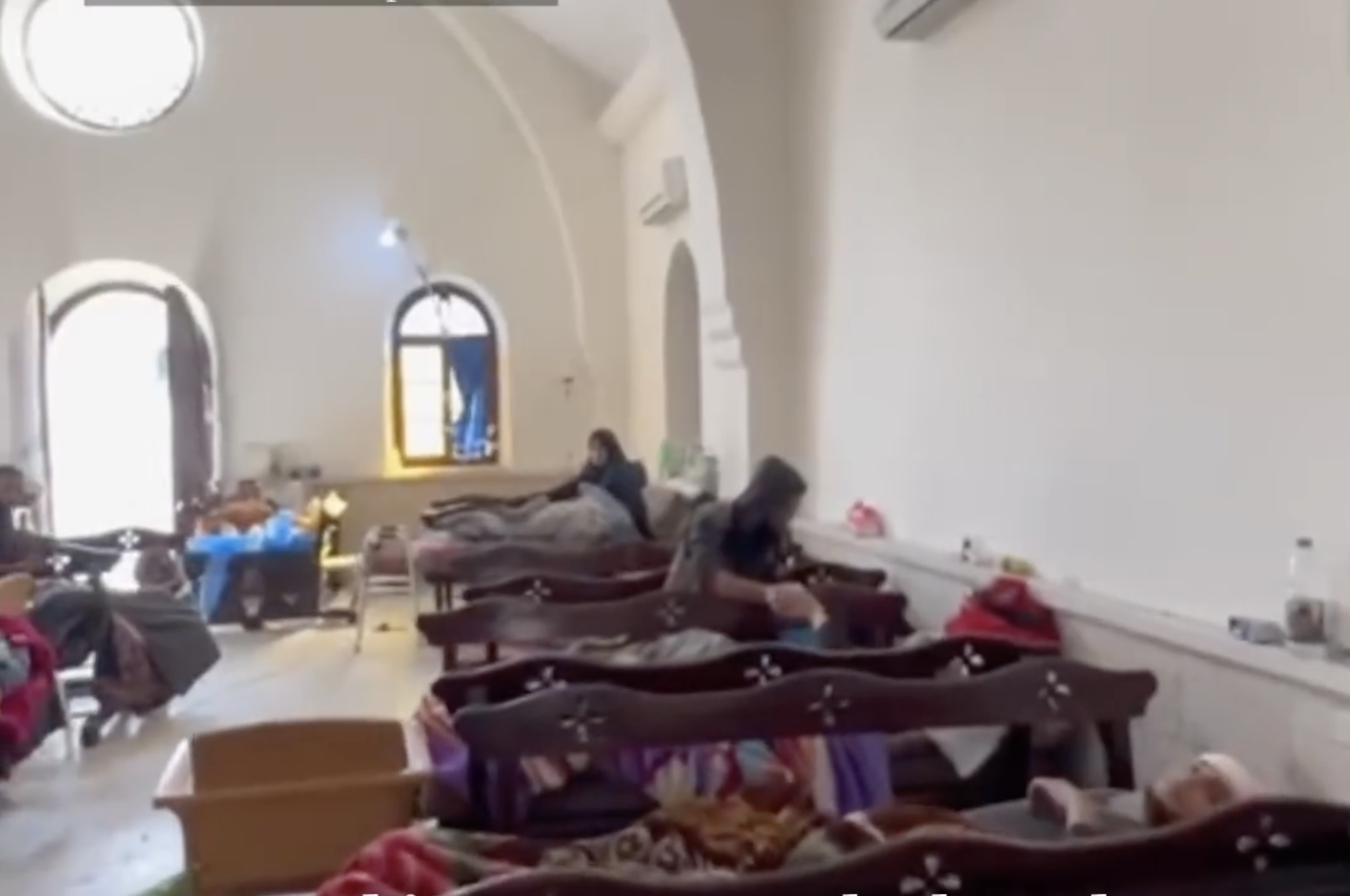 The chapel in the grounds of Al Ahli Hospital being used as a ward - photo from WHO video December 23 2023.