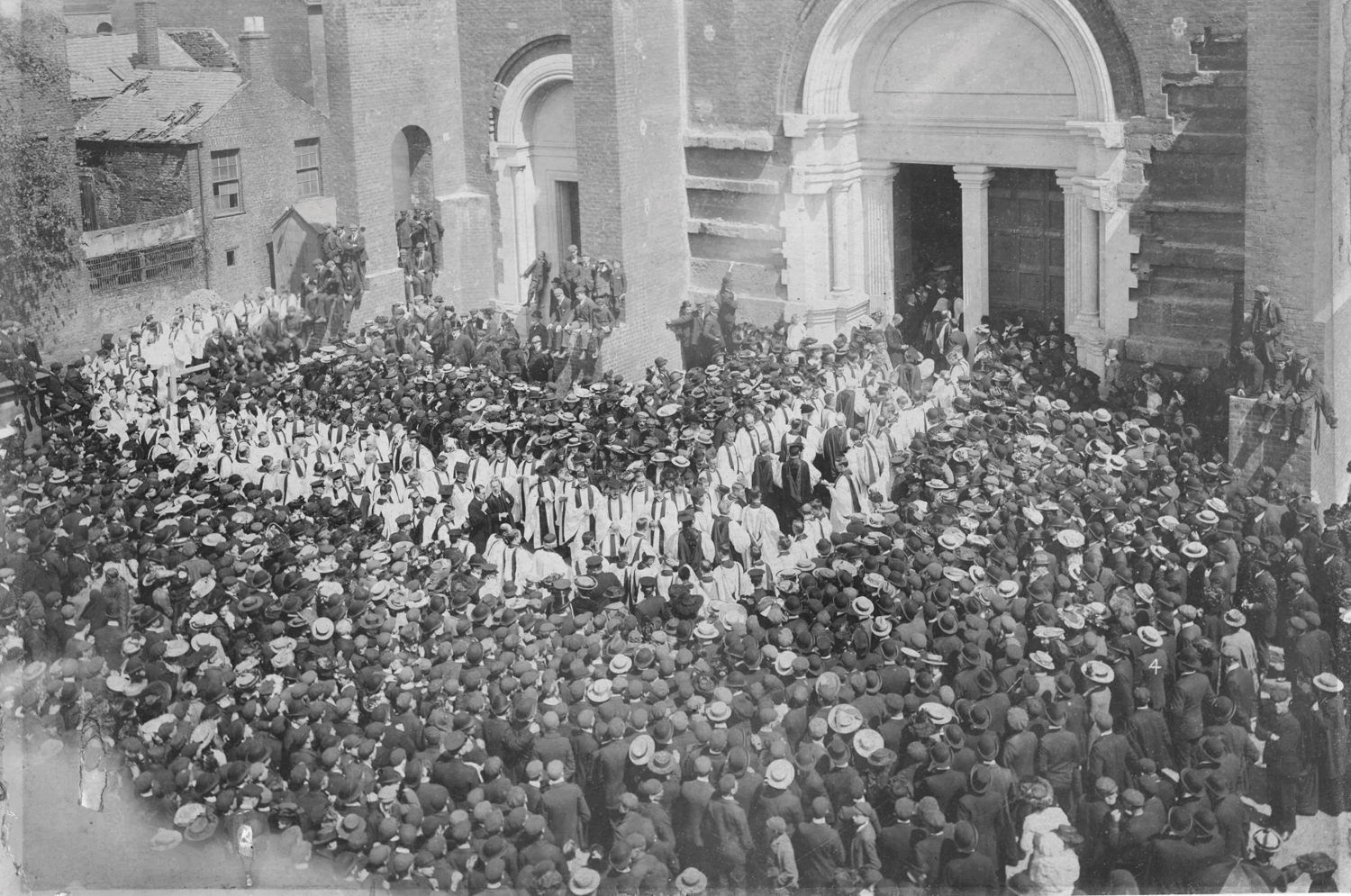 Crowds flock to witness the Consecration of the Nave of Belfast Cathedral on June 2 1904.
